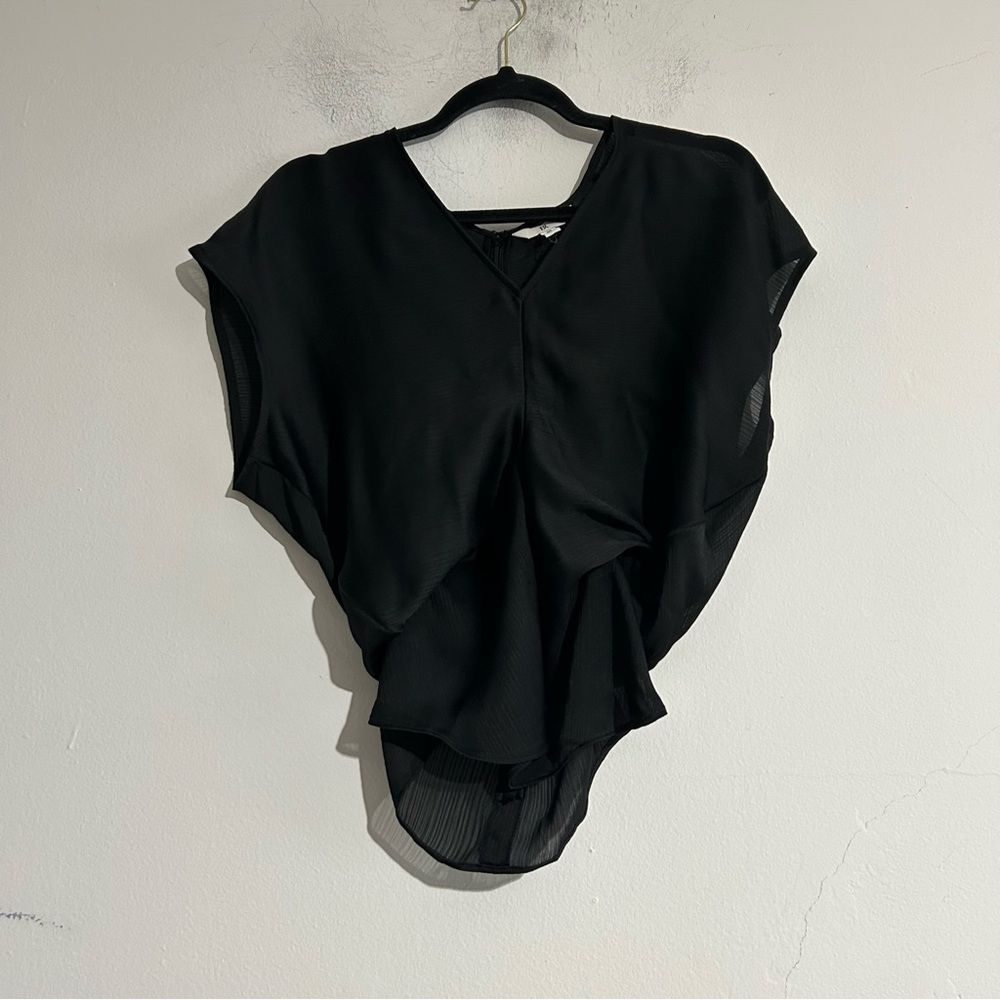 Banana Republic Bias Sheer Crinkle Satin Top Black Medium Going Out Party